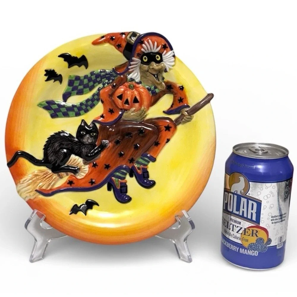 FITZ & FLOYD Witch Hazel CANAPE Plate w/ Wall Hanger Halloween Raised 3D Surface